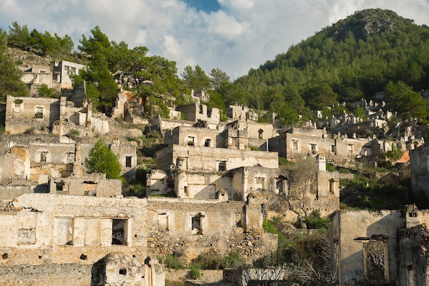 Kayakoy village abandoned ghost town near Fethiye Turkey ruins of stone houses Site of the ancient Greek city of Karmilissos from the 18th century