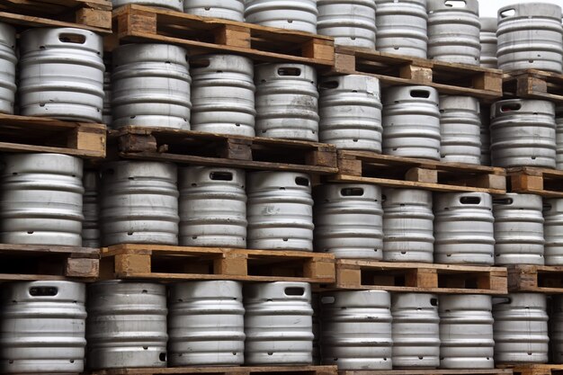 kegs of beer in regular rows