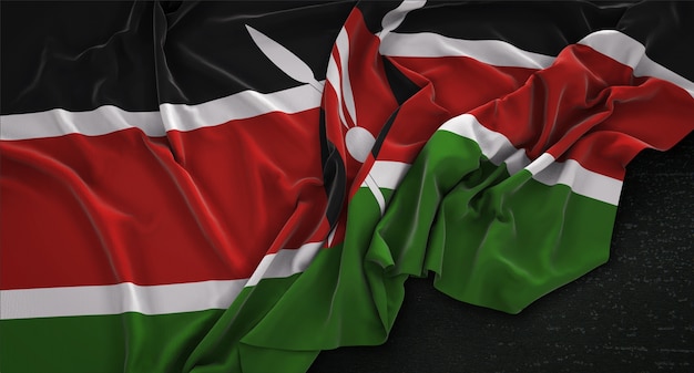 Free photo kenya flag wrinkled on dark background 3d render