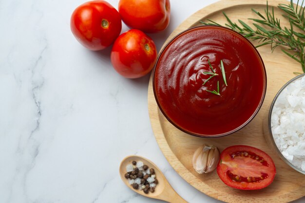 Ketchup or tomato sauce with fresh tomato