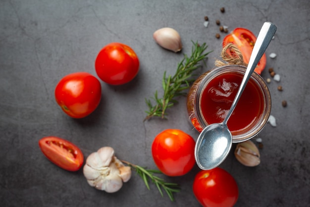 Ketchup or tomato sauce with fresh tomato