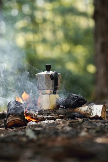 Free Photo kettle on bonfire