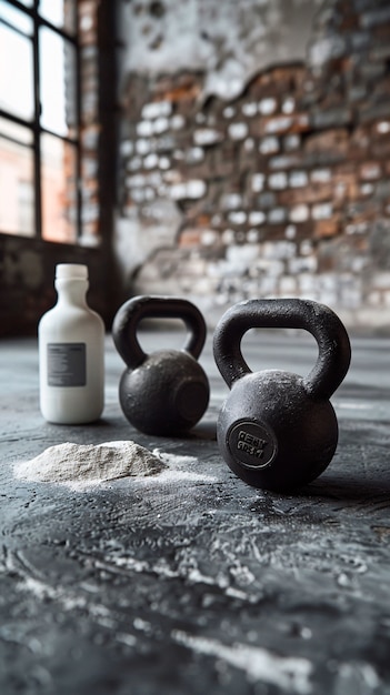 Free photo kettlebell fitness still life