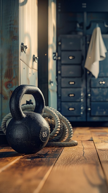 Free photo kettlebell fitness still life