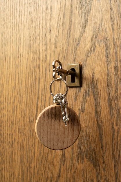 Free photo key in door lock still life