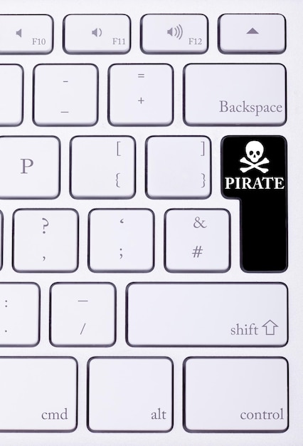 Free photo keyboard with pirate word and symbol. illegal download and torrent