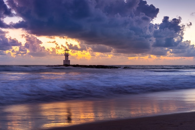 Free photo khao lak lighthouse at sunset, thailand.