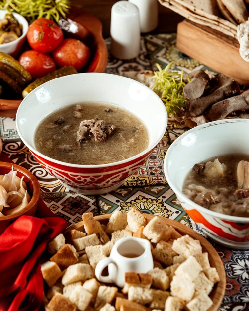 Khash soup with side crackers