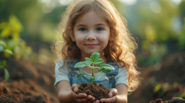 Kid caring and protecting mother earth for earth day