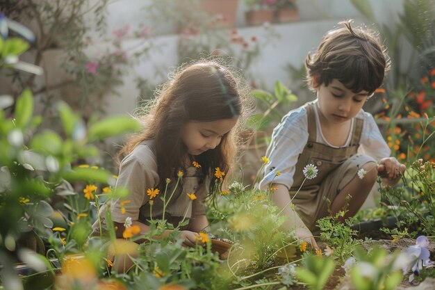 Kid learning to garden