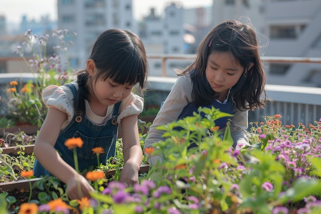 Kid learning to garden