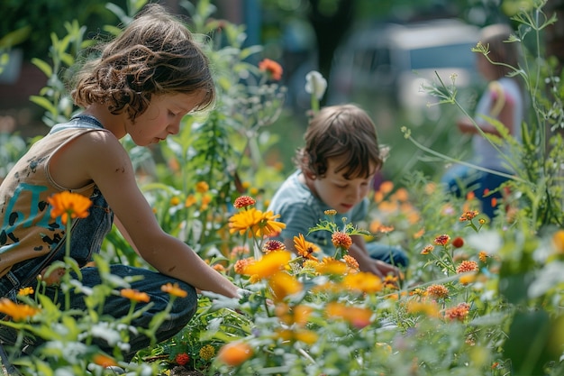 Free photo kid learning to garden