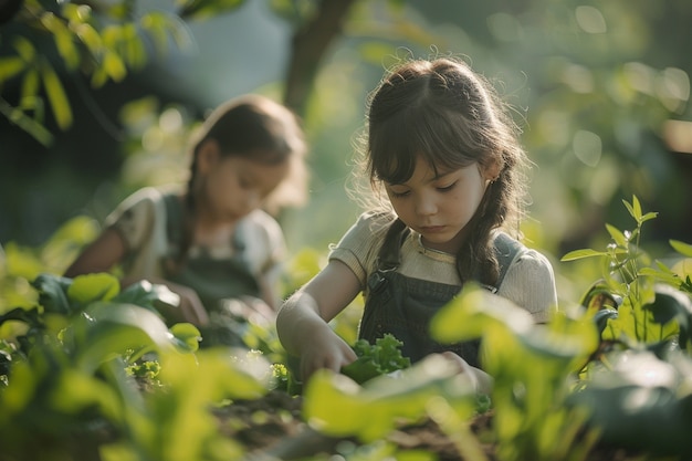 Free photo kid learning to garden