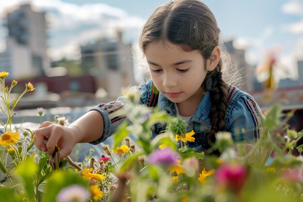 Kid learning to garden