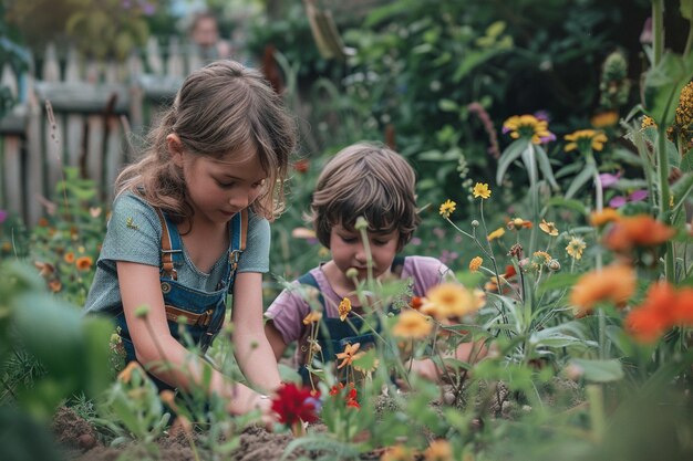 Kid learning to garden