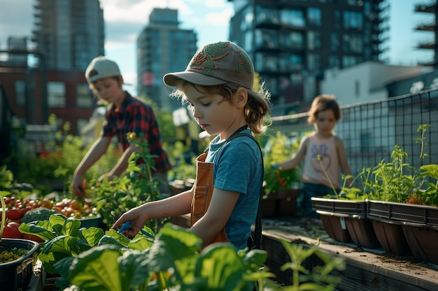 Kid learning to garden