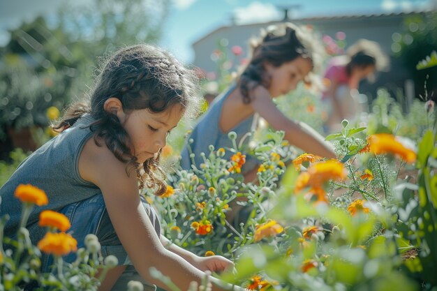 Kid learning to garden