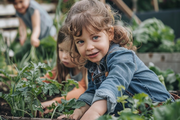 Free photo kid learning to garden