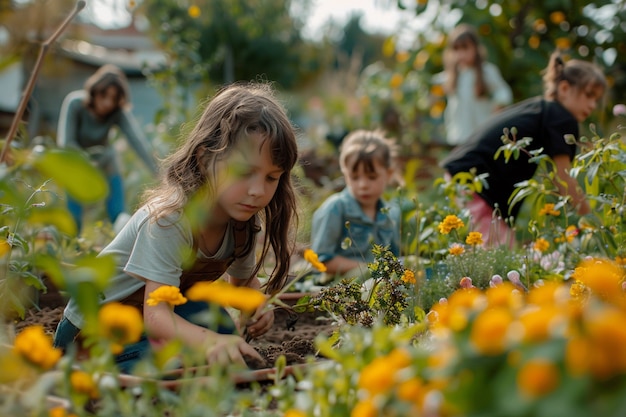 Kid learning to garden