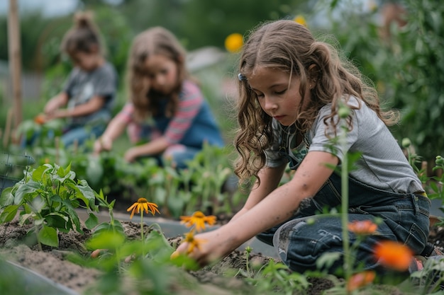 Kid learning to garden