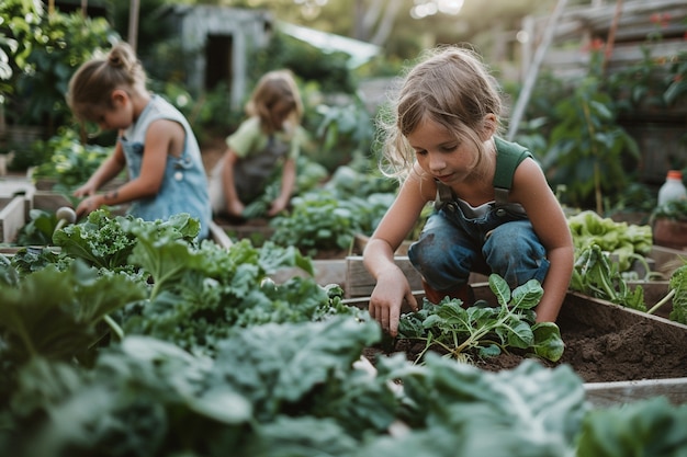 Kid learning to garden