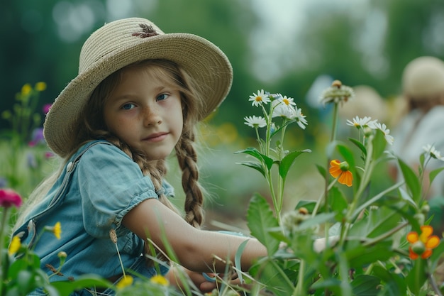 Free photo kid learning to garden