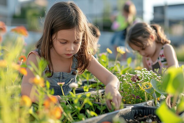 Kid learning to garden