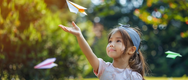 Free photo kid playing with paper plane