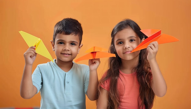 Free Photo kid playing with paper plane