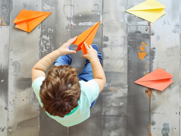 Free photo kid playing with paper plane