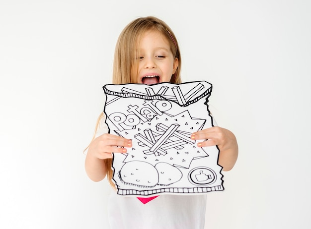 Free Photo kid portrait holding paper icon