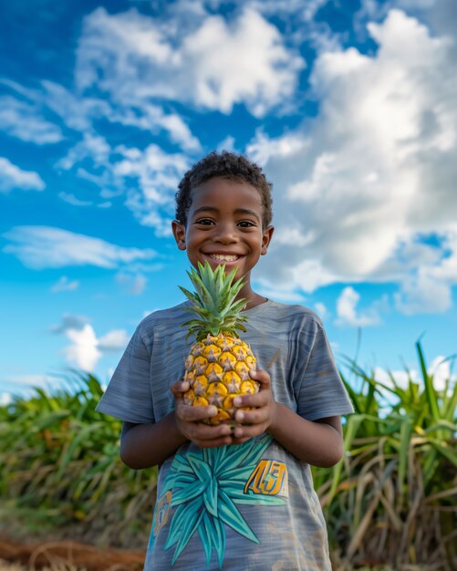 Kid with pineapple cinematic style