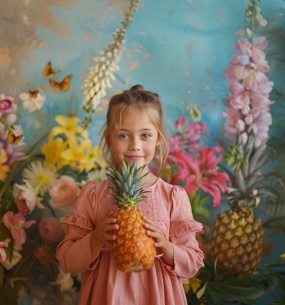 Free photo kid with pineapple cinematic style