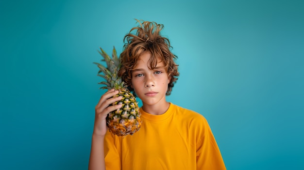 Kid with pineapple cinematic style