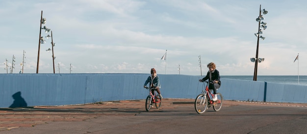 Free photo kids on bikes outdoors having fun