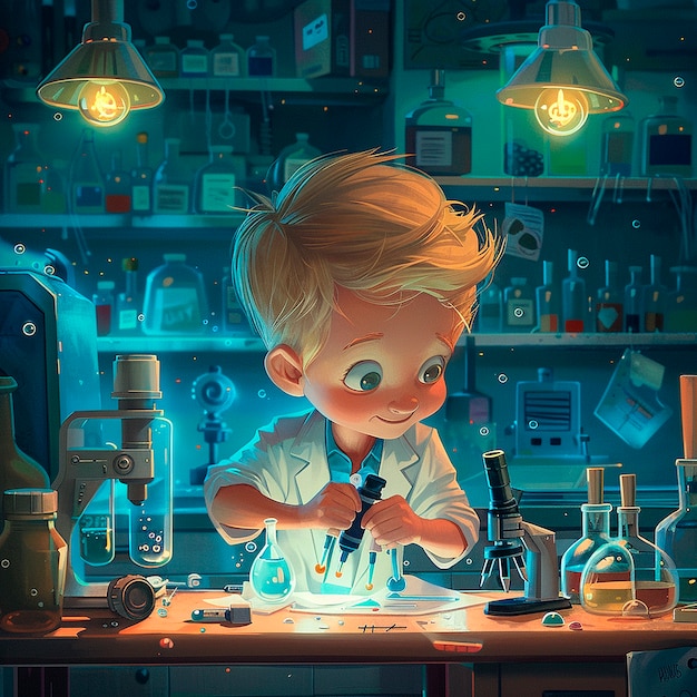 Free photo kids chemistry laboratory cartoon illustration