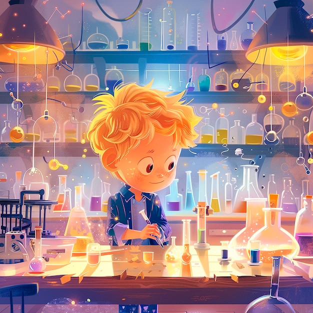 Free photo kids chemistry laboratory cartoon illustration