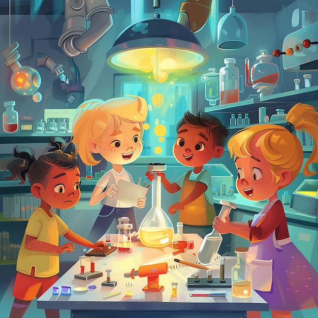 Free photo kids chemistry laboratory cartoon illustration