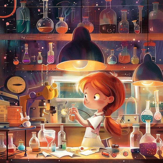 Free photo kids chemistry laboratory cartoon illustration