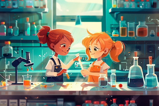 Free photo kids chemistry laboratory cartoon illustration