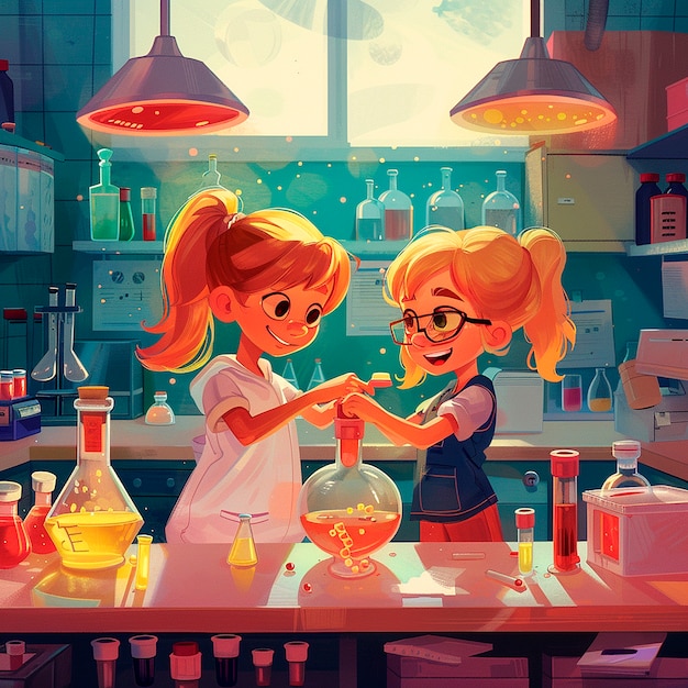 Free photo kids chemistry laboratory cartoon illustration