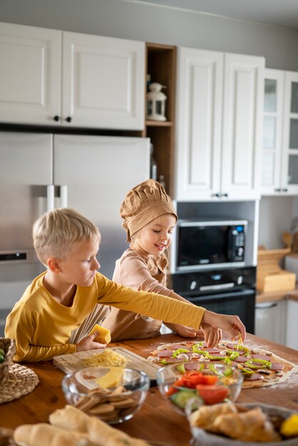 Kids cooking and having fun at home