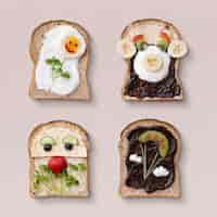 Free photo kids food art sandwiches, with funny faces and flowers