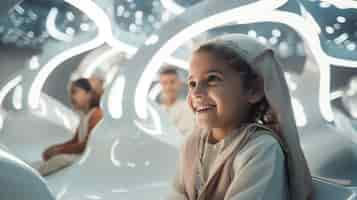 Free photo kids in futuristic school classroom