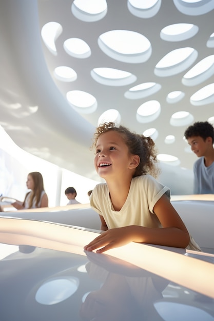 Free photo kids in futuristic school classroom