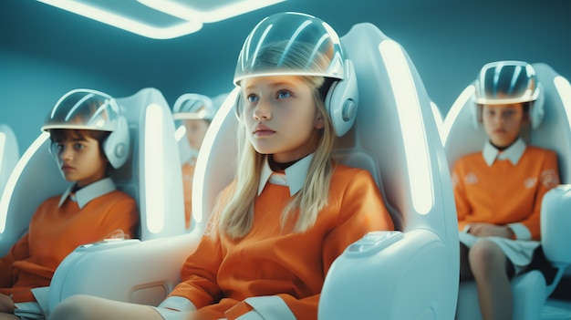 Free Photo kids in futuristic school classroom