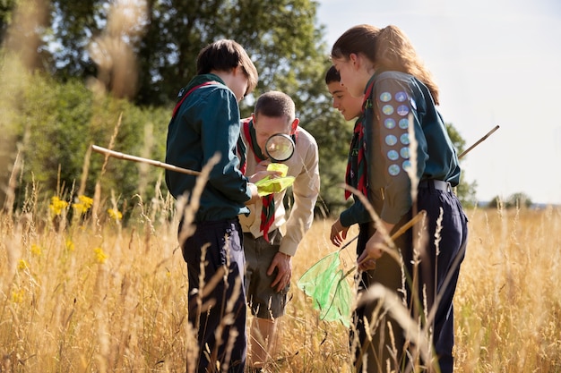 Kids having fun as boy scouts