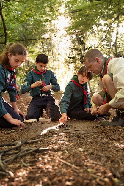 Free photo kids having fun as boy scouts