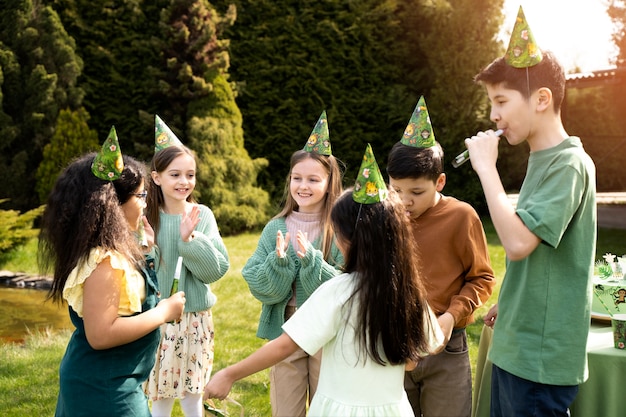 Free Photo kids having fun at jungle themed party