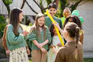 Free photo kids having fun at jungle themed party